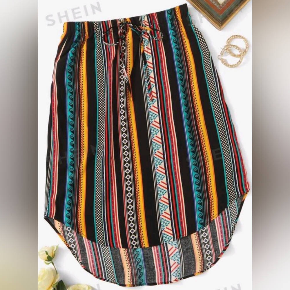 !! FREE SHEIN VCAY Striped & Geo Print High Low Skirt